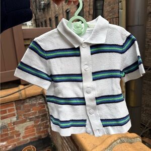 GAP Kids Short Sleeve summer Shirt - White with Blue and Green Stripes